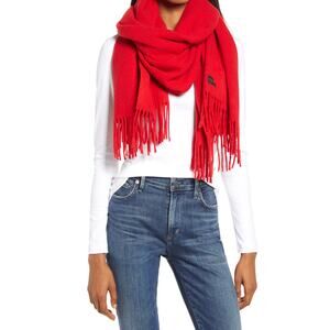 Rag & Bone Addison Recycled Wool Scarf Red Fringe Made in Italy